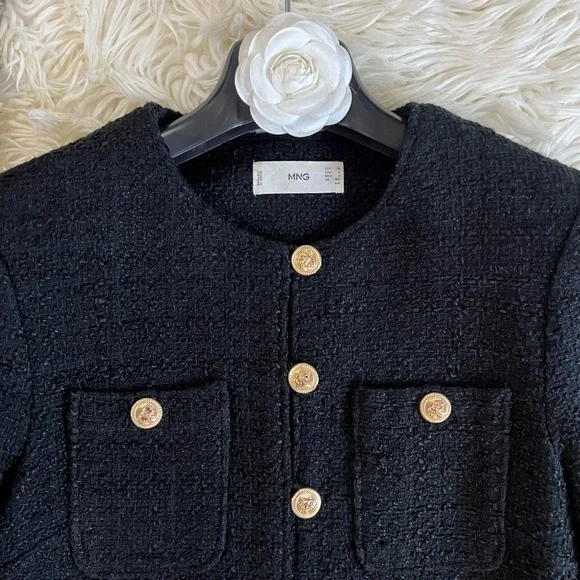 Mango Black Tweed Blazer and Skirt Set with Gold Buttons - Picture 4 of 8